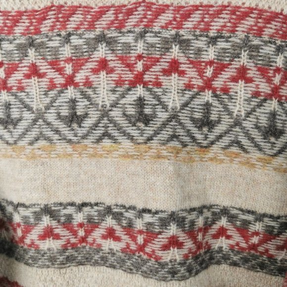 JOHN LEWIS Fair Isle Weave Wool Jumper Oatmeal Red Grey Patterned Size Large 44" - Picture 5 of 8